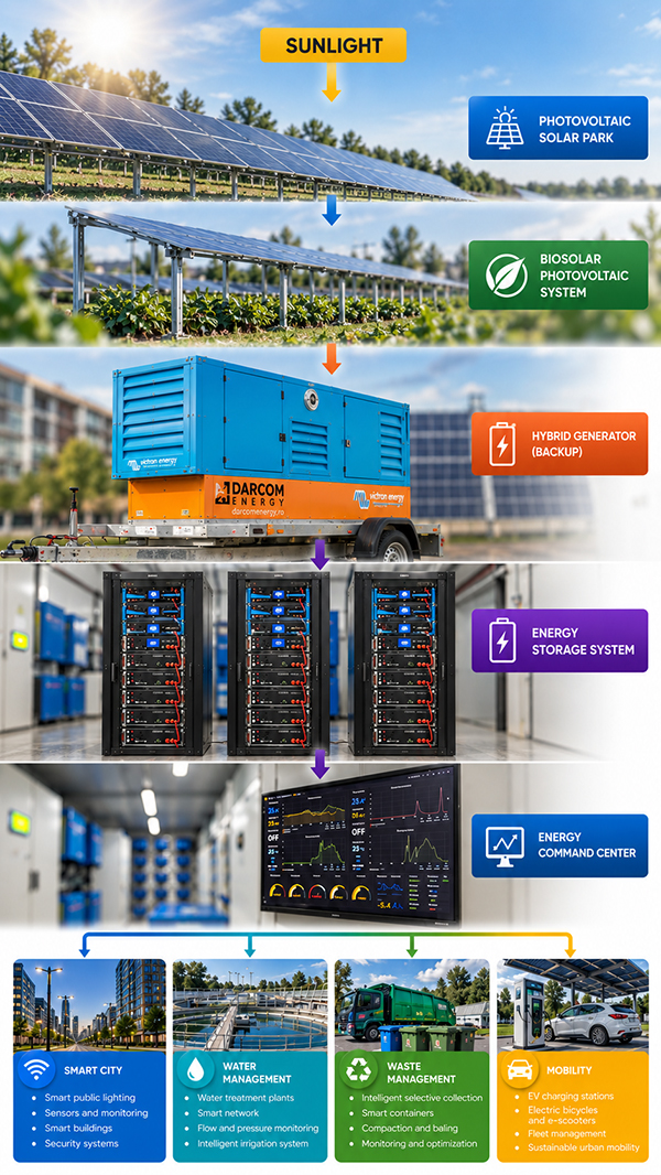 Generation (solar PV, biosolar and hybrid generator), storage and distribution in GREEN CITY LAB